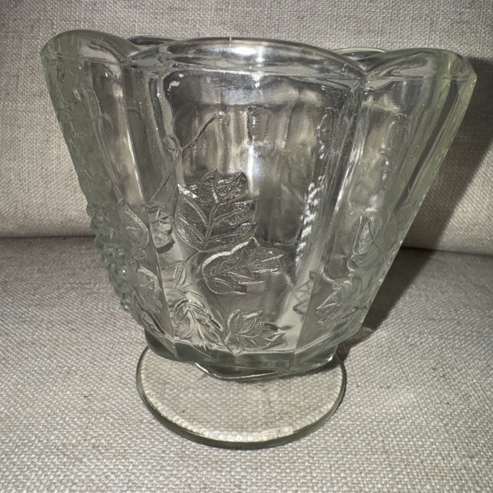 1960s EO Brody‎ Glass Cupped Jardiniere Planter 5" Paneled Grape Clear FL46